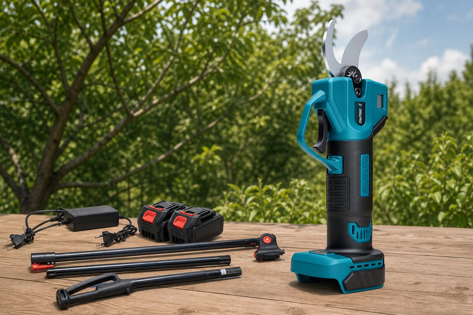 DrillPro aku záhradné nožnice s 30 mm rezom a 2 m tyčou dávajú zmysel najmä na vyššie konáre a kompatibilné Makita 18 V batérie